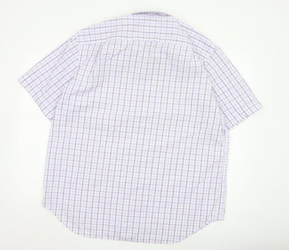 Marks and Spencer Men's Purple Check Regular Fit Short Sleeve Shirt 17.5in