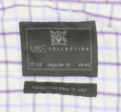 Marks and Spencer Men's Purple Check Regular Fit Short Sleeve Shirt 17.5in