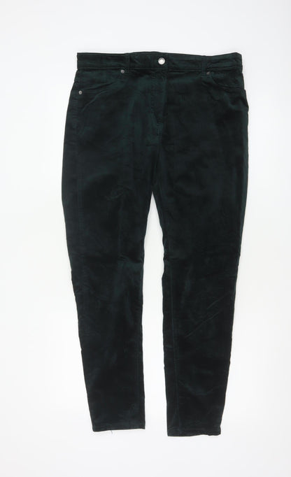 Marks and Spencer Women’s Teal Cotton Blend Straight Trousers Size 14 Regular