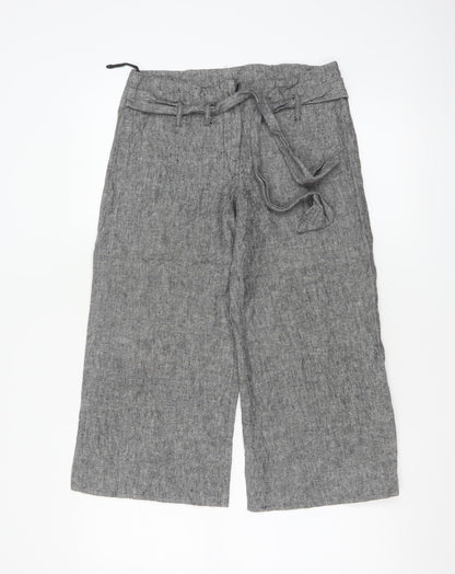 Amaranto Women Grey Linen Blend Wide-Leg Trousers Size 8