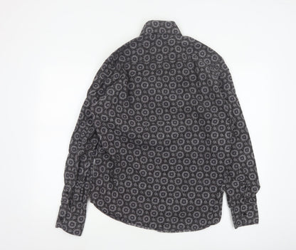 Diverso London Men's Black Geometric Cotton Long Sleeve Shirt L