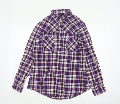 Dorothy Perkins Women's Purple Checked Long Sleeve Button-Up Shirt Size 14