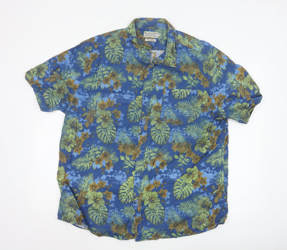 Tu Men’s Blue Hawaiian Floral Short Sleeve 2XL Cotton Shirt