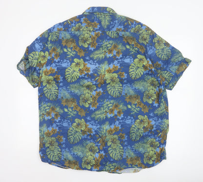 Tu Men’s Blue Hawaiian Floral Short Sleeve 2XL Cotton Shirt