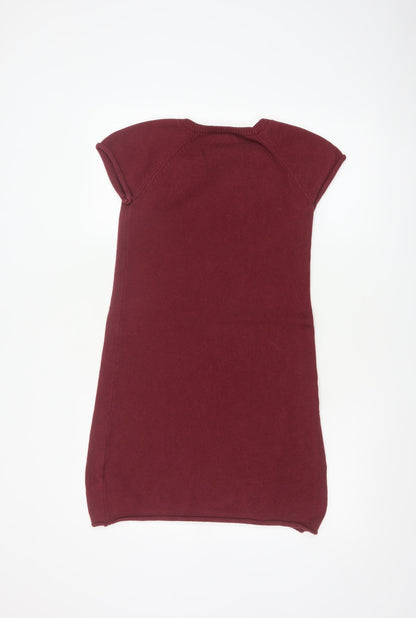 Hush Women Red Wool Knit Shift Dress S Short Sleeve Button Detail