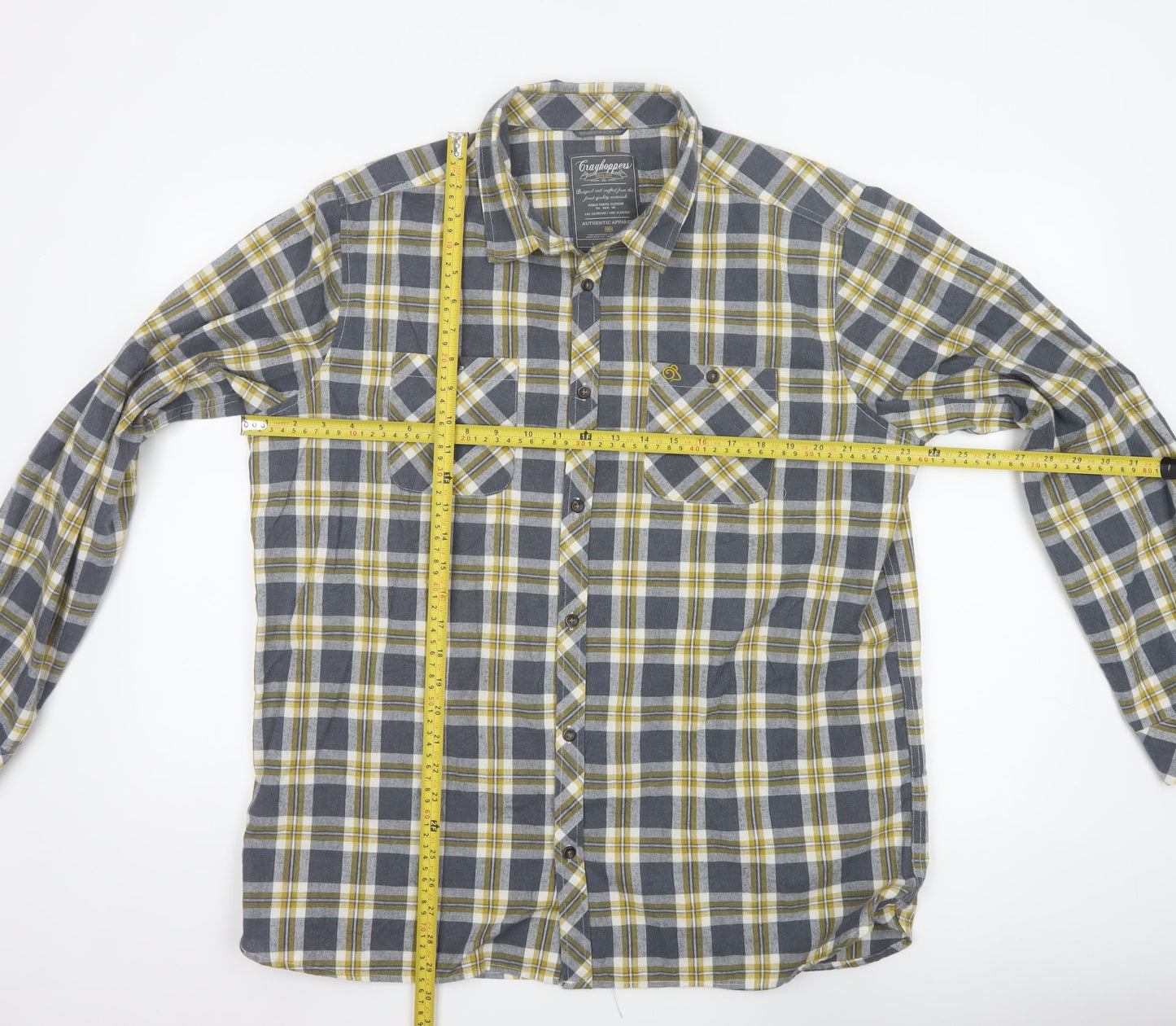 Craghoppers Men's Blue Check Flannel Long Sleeve Button-Up Shirt XL