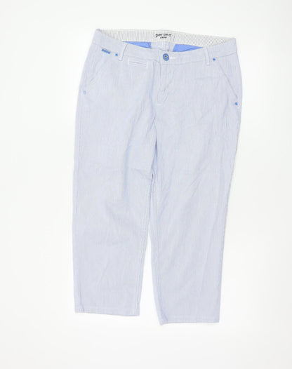 Marks and Spencer Women Blue Striped Cropped Cotton Trousers Size 14