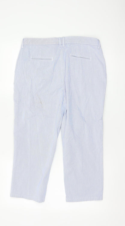 Marks and Spencer Women Blue Striped Cropped Cotton Trousers Size 14