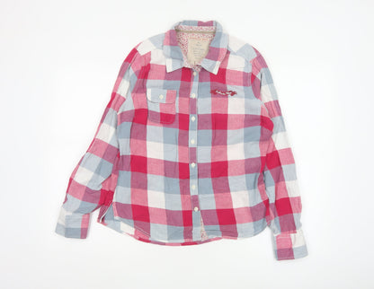 Next Women Red Check Long Sleeve Cotton Button-Up Shirt Size 14