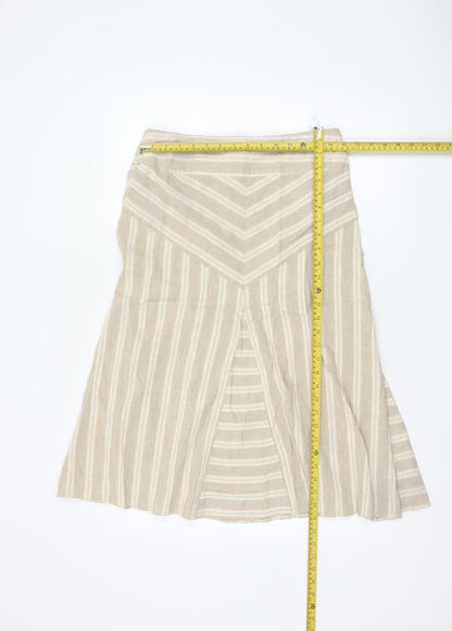 Marks and Spencer Beige Striped Linen Blend A-Line Skirt UK 12