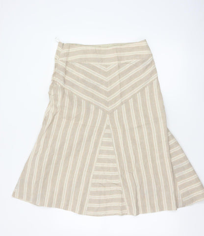 Marks and Spencer Beige Striped Linen Blend A-Line Skirt UK 12