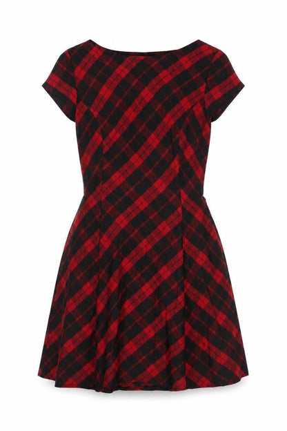 Red Herring Women Red Checked A-Line Dress Size 10 Short Sleeve