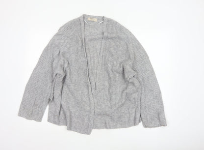 Pull & Bear Women Grey Chunky Knit Open Cardigan Size 12