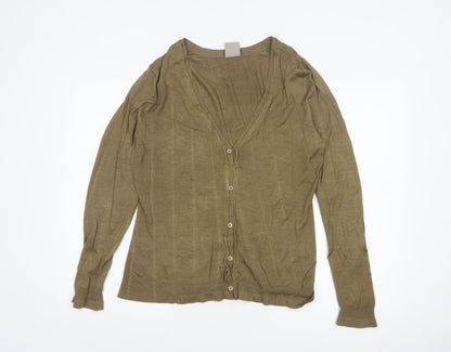 Poetry Women's Brown Silk V-Neck Cardigan UK 16 Lightweight Knit
