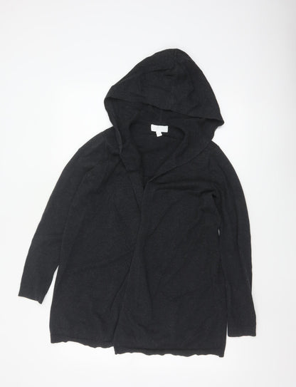 The White Company Women Black Cotton Hooded Long Sleeve Cardigan Size 12