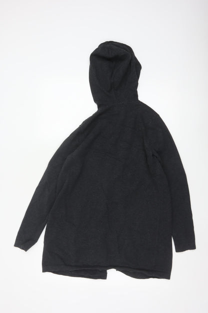 The White Company Women Black Cotton Hooded Long Sleeve Cardigan Size 12