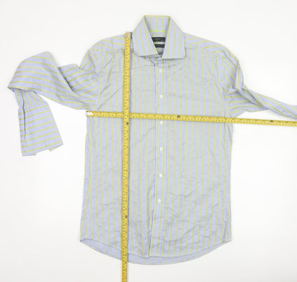 Jasper Conran Men's Blue Striped Cotton Long Sleeve Shirt 15in