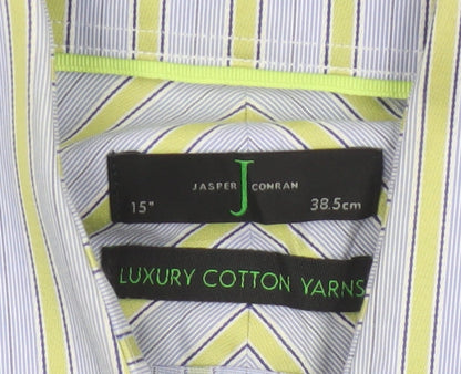 Jasper Conran Men's Blue Striped Cotton Long Sleeve Shirt 15in