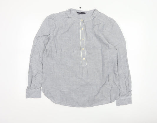 Marks & Spencer Women Blue Striped Cotton Long Sleeve Tunic Blouse Size 14