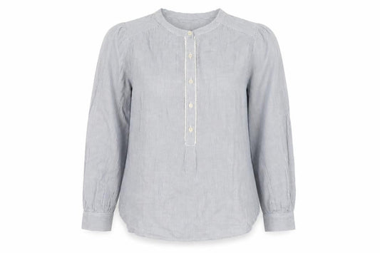 Marks & Spencer Women Blue Striped Cotton Long Sleeve Tunic Blouse Size 14