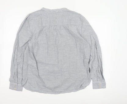 Marks and Spencer Women Blue Striped Cotton Long Sleeve Tunic Blouse Size 14