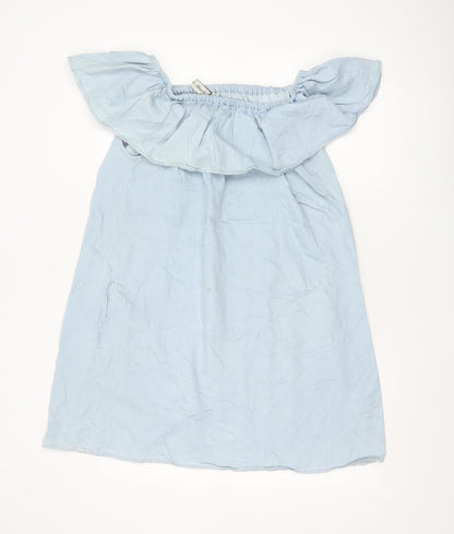 Denim Co Women Blue Off Shoulder Ruffle Shift Dress Size 18