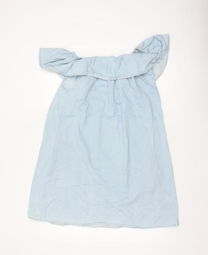 Denim Co Women Blue Off Shoulder Ruffle Shift Dress Size 18