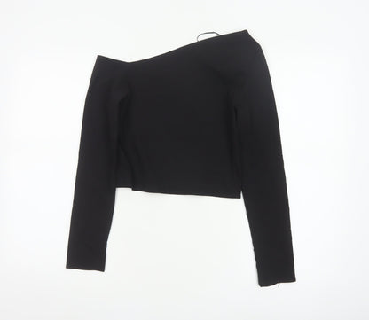 Stradivarius Women's Black One Shoulder Cropped Long Sleeve Top Size S