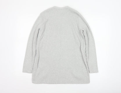 Lands' End Women's Grey Cotton Cable-Knit V-Neck Jumper Size M
