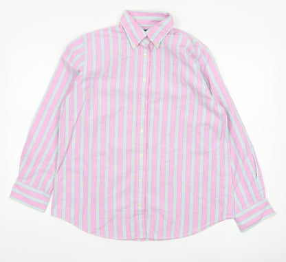 Lands’ End Women’s Pink Striped Cotton Button-Up Shirt Size 10-12 M