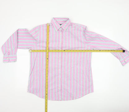 Lands’ End Women’s Pink Striped Cotton Button-Up Shirt Size 10-12 M