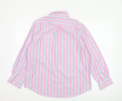 Lands’ End Women’s Pink Striped Cotton Button-Up Shirt Size 10-12 M