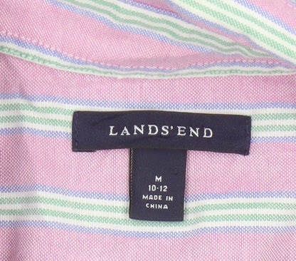 Lands’ End Women’s Pink Striped Cotton Button-Up Shirt Size 10-12 M