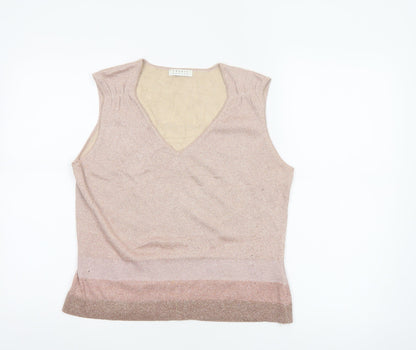 Precis Petite Women Beige L Knit V-Neck Sleeveless Camisole Top