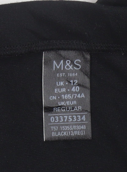 Marks and Spencer Womens Black Size 12 Straight Leg Stretch Trousers