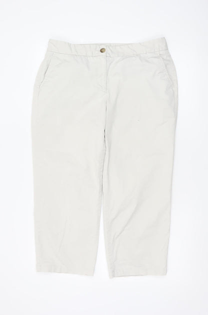 Lands' End Women Beige Cropped Chino Trousers UK 14 Cotton Blend