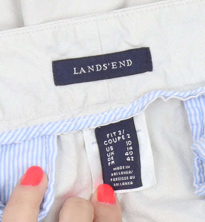 Lands' End Women Beige Cropped Chino Trousers UK 14 Cotton Blend