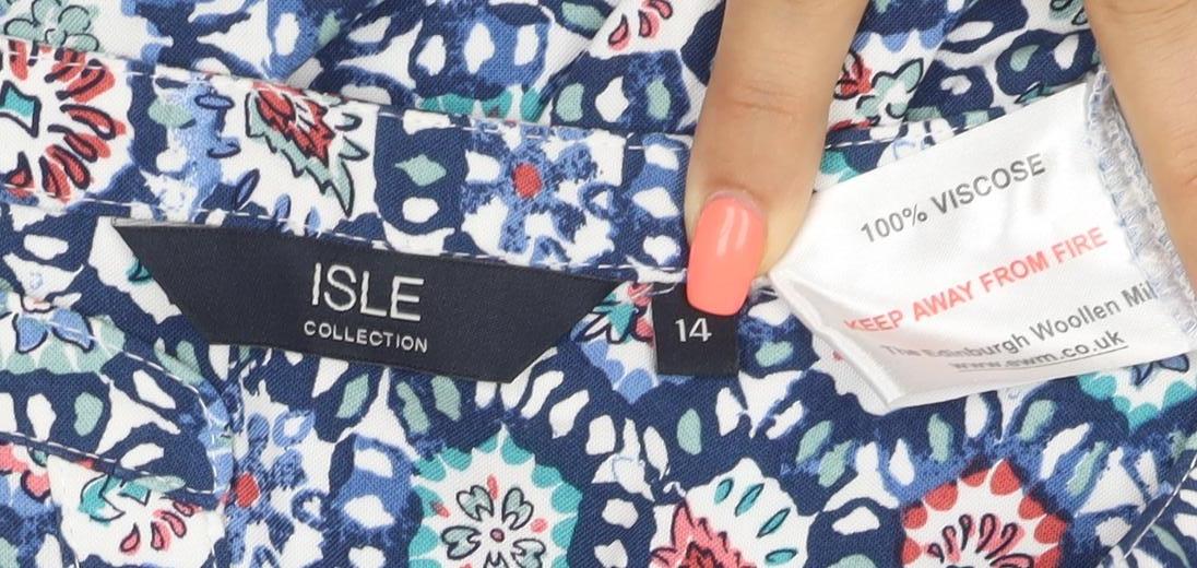 Isle Collection Women's Blue Floral Sleeveless Tunic Blouse Size 14