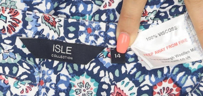 Isle Collection Women's Blue Floral Sleeveless Tunic Blouse Size 14