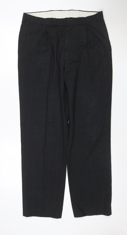 Marks and Spencer Men's Black Wool Blend Check Dress Trousers 34W 31L