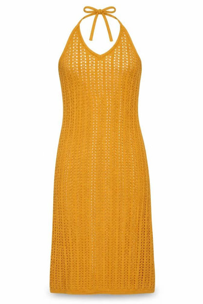 Primark Women Yellow Crochet Knit Slip Dress L Summer Beach Style