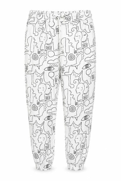 Monki Women White Abstract Print Cotton Jogger Trousers Size S