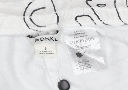 Monki Women White Abstract Print Cotton Jogger Trousers Size S