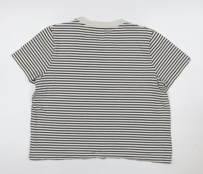 COS Women White Striped Basic T-Shirt Size L Cotton Crew Neck