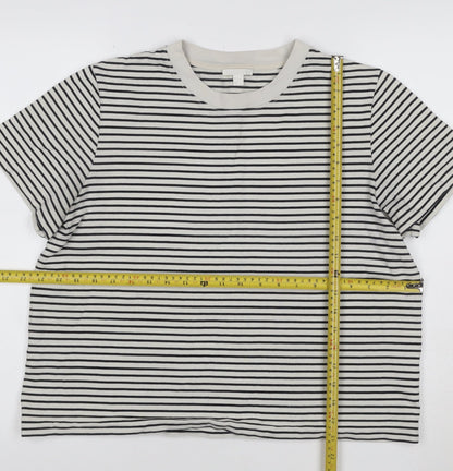 COS Women White Striped Basic T-Shirt Size L Cotton Crew Neck