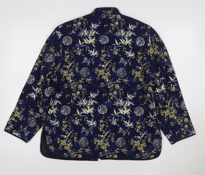 Tung Tai Womens Blue Floral Silk Kimono Jacket Size L