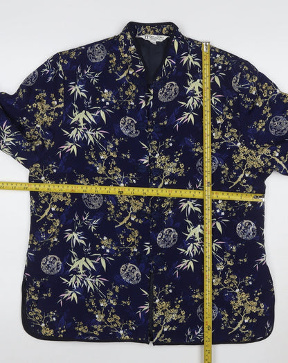 Tung Tai Womens Blue Floral Silk Kimono Jacket Size L