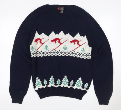 Sweater Shop Women Blue Ski Fair Isle Acrylic Jumper M