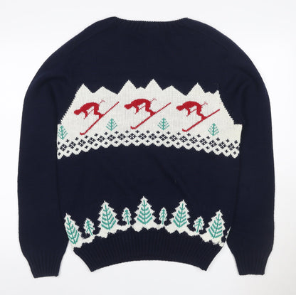 Sweater Shop Women Blue Ski Fair Isle Acrylic Jumper M