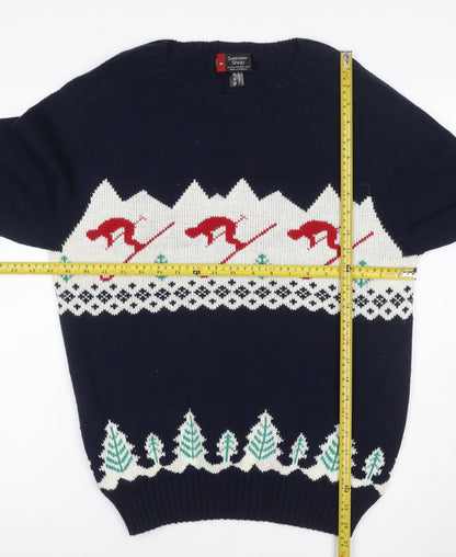 Sweater Shop Women Blue Ski Fair Isle Acrylic Jumper M